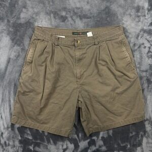 American Outpost Chino Shorts Mens 38 Brown Excellent Pleated Cotton Twill